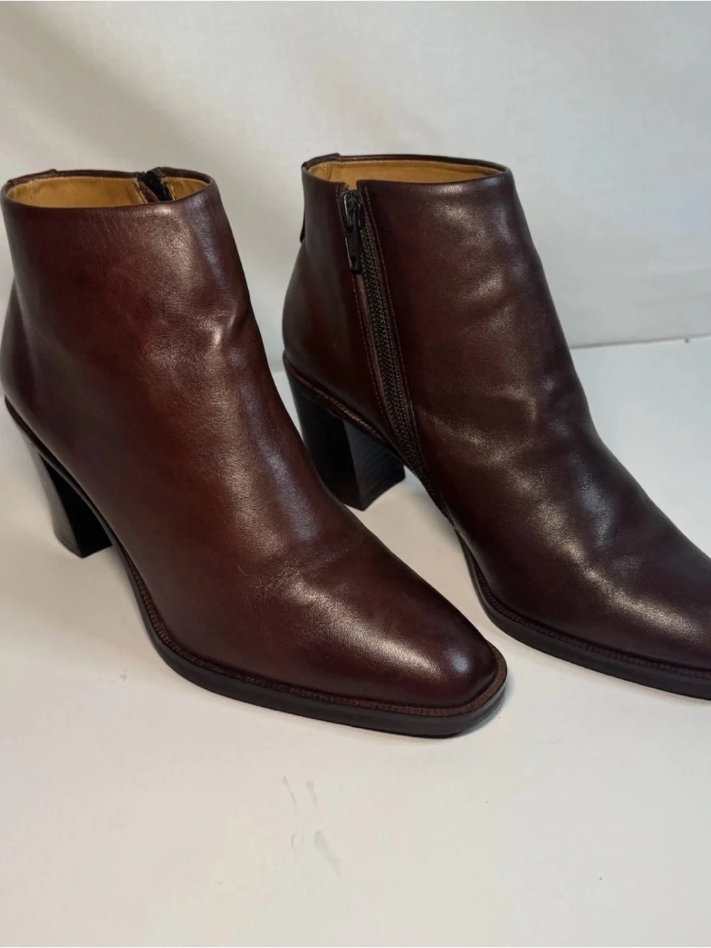 Classic Women's Dark Brown Leather Ankle Booties with Side Zip